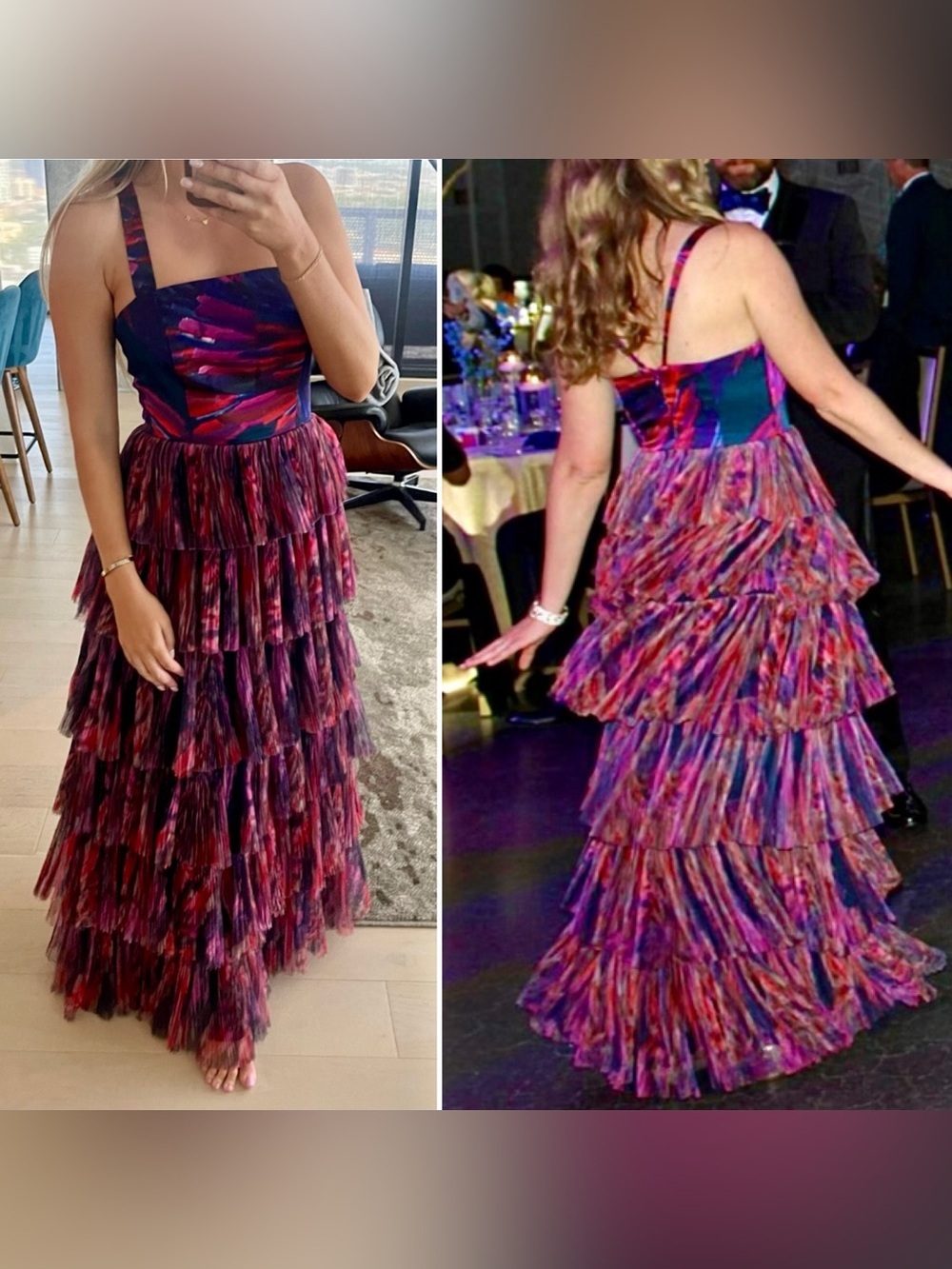 Hutch Avani Tiered Tulle Gown Maxi Dress Pink Purple Blue 10 Petite Large